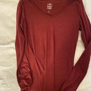 Red long sleeve v neck shirt